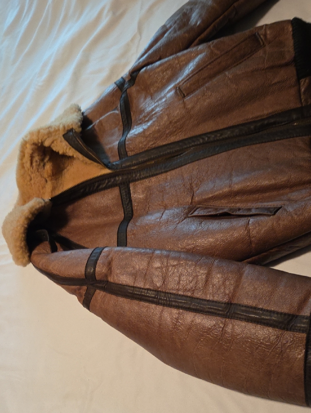 #H1008. Deerskin Brown Shearling-Lined Bomber Jacket